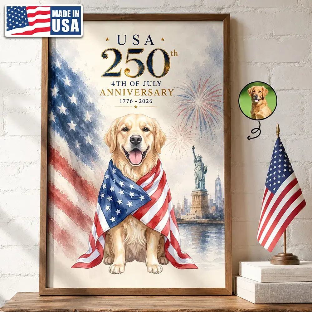 Custom Photo Watercolor With US Accessories 250th Anniversary Fourth Of July - Personalized Poster