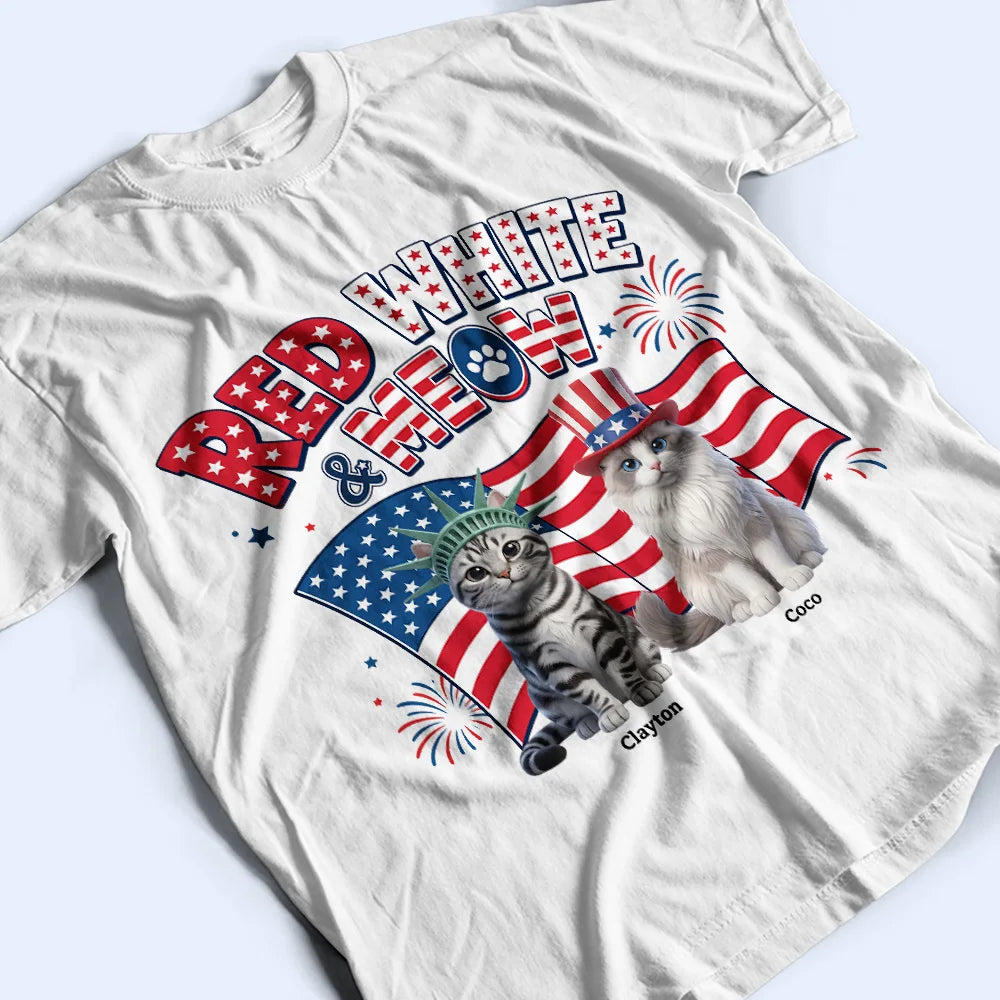 America 250th,Custom Photo,Independence Day,Art Design,Pet Lovers,Playful,Photo - US Theme Accessories 3D Cartoon - Custom Photo 3D Cartoon With US Accessories Red White Meow - Personalized T Shirt