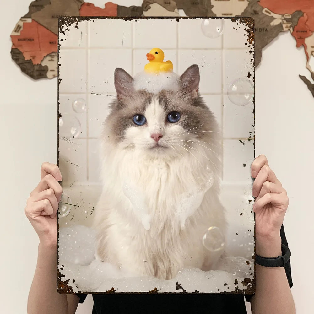 Custom Photo,Art Design,Pet Lovers,Humorous,Photo - Funny Bathroom Pet  - Custom Photo Funny Bathroom Pet Toilet Dog Cat - Personalized Classic Metal Signs