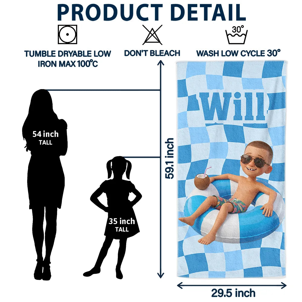 Summer, Family, Playful - Poolside Beach Vacation Family Pet Kid - Personalized Beach Towel