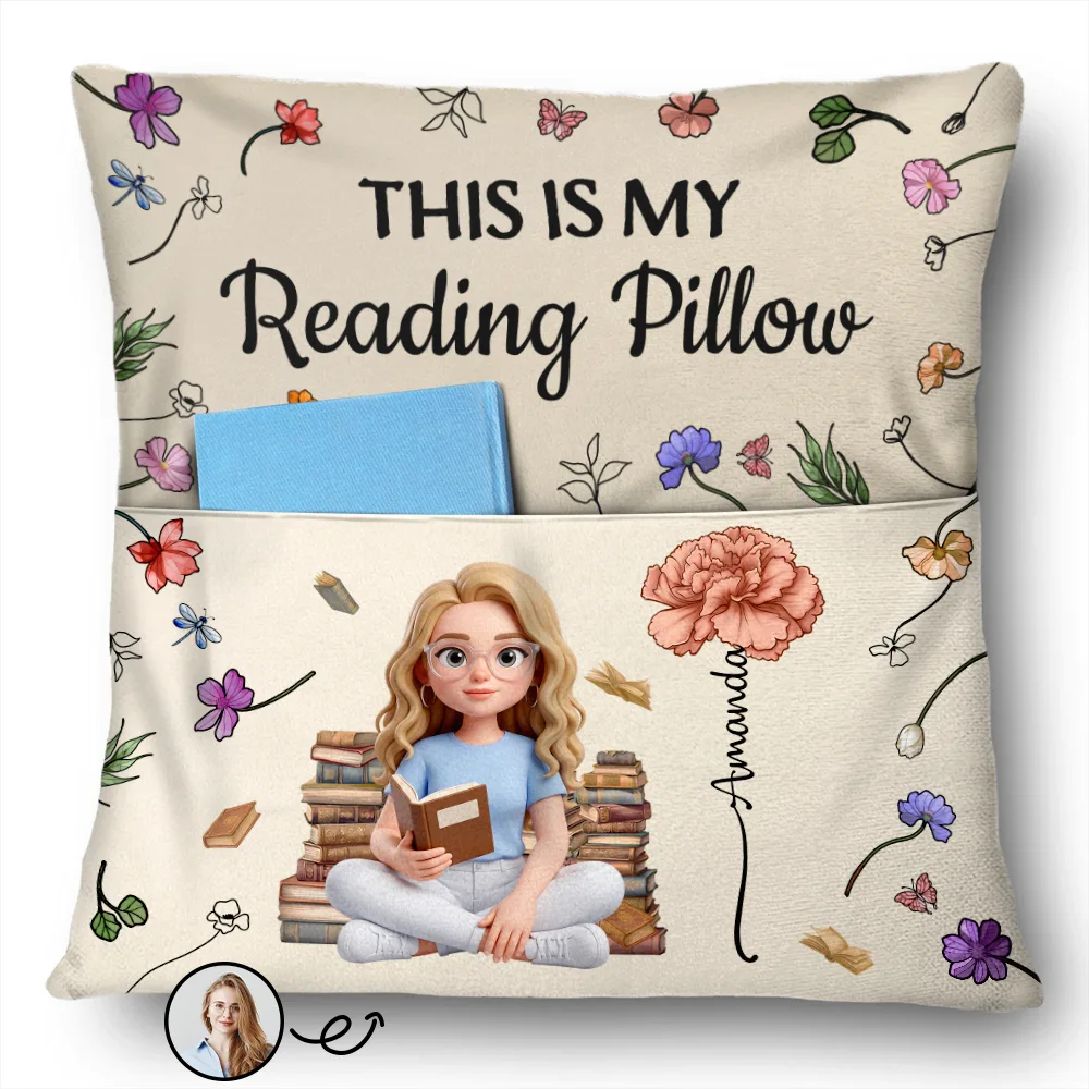 Custom Photo 3D Book Lover This Is My Reading Pillow - Personalized Pocket Pillow