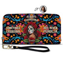 Art Design,Confident,Halloween,Gift For Yourself,Hispanic,Photo - Mexican Skull Woman Man - Custom Photo Sugar Skull Always Chingona Sometimes Cabrona But Never Pendeja Hispanic - Personalized Leather Long Wallet