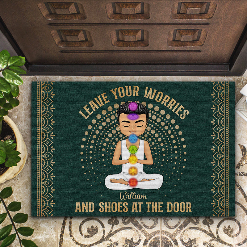 Leave Your Worries & Shoes - Gift For Yoga Lovers - Personalized Custom Doormat