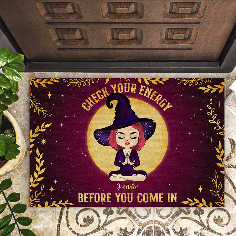 Check Your Energy Witch - Gift For Yoga Lovers - Personalized Custom Doormat