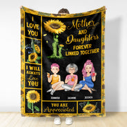 Mother & Children Sunflower Forever Linked Together - Gift For Mother - Personalized Fleece Blanket