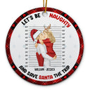 Christmas Couple Let's Be Naughty And Save Santa The Trip - Gift For Couples - Personalized Circle Ceramic Ornament