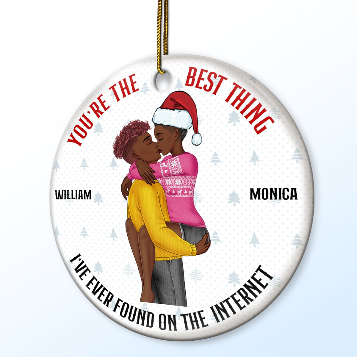 Christmas Kissing Couple Best Things On The Internet - Gift For Couples - Personalized Circle Ceramic Ornament