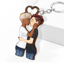 Couple Side View We're A Team - Gift For Couples - Personalized Cutout Wooden Keychain 2 Sides