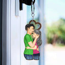 Couple Side View We're A Team - Gift For Couples - Personalized Cutout Wooden Keychain 2 Sides