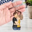 Couple Side View We're A Team - Gift For Couples - Personalized Cutout Wooden Keychain 2 Sides