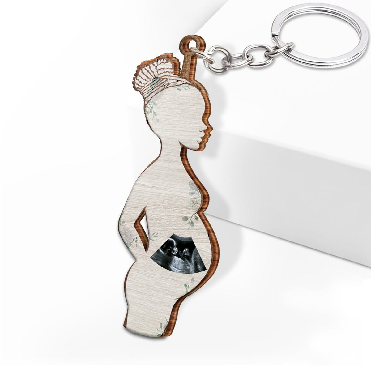 Custom Photo Pregnant Mom - Gift For Pregnant Mom - Personalized Cutout Wooden Keychain