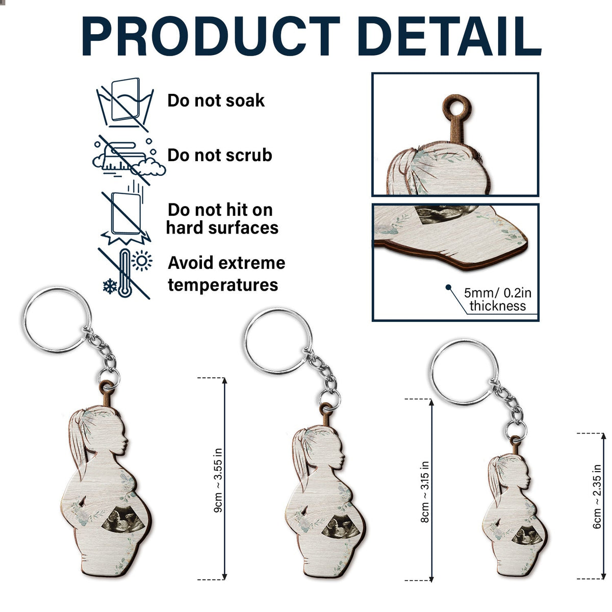 Custom Photo Pregnant Mom - Gift For Pregnant Mom - Personalized Cutout Wooden Keychain