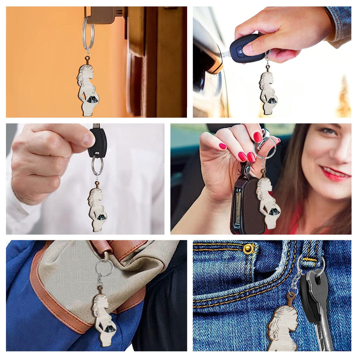 Custom Photo Pregnant Mom - Gift For Pregnant Mom - Personalized Cutout Wooden Keychain