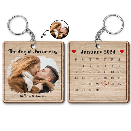 Custom Photo The Day We Became Us - Gift For Couples - Personalized Wooden Keychain