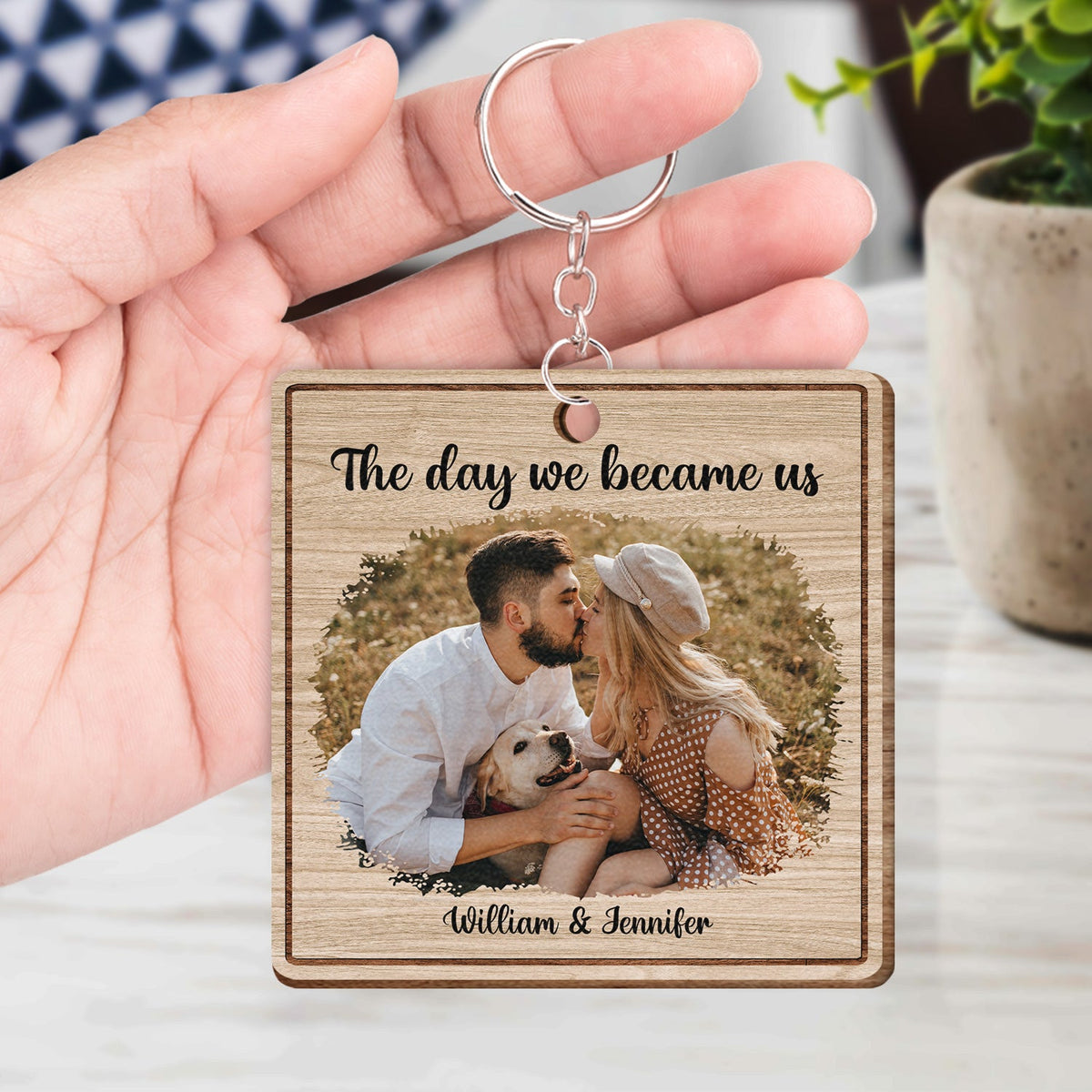 Custom Photo The Day We Became Us - Gift For Couples - Personalized Wooden Keychain