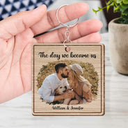 Custom Photo The Day We Became Us - Gift For Couples - Personalized Wooden Keychain