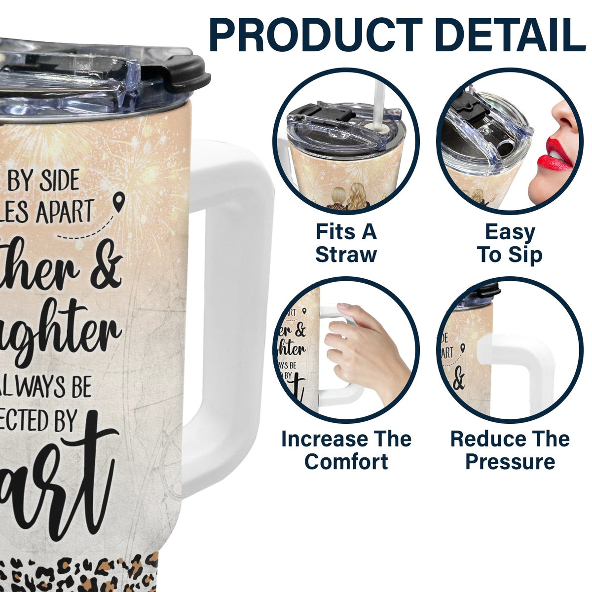 Side By Side - Gift For Mother - Personalized 40oz Tumbler With Straw