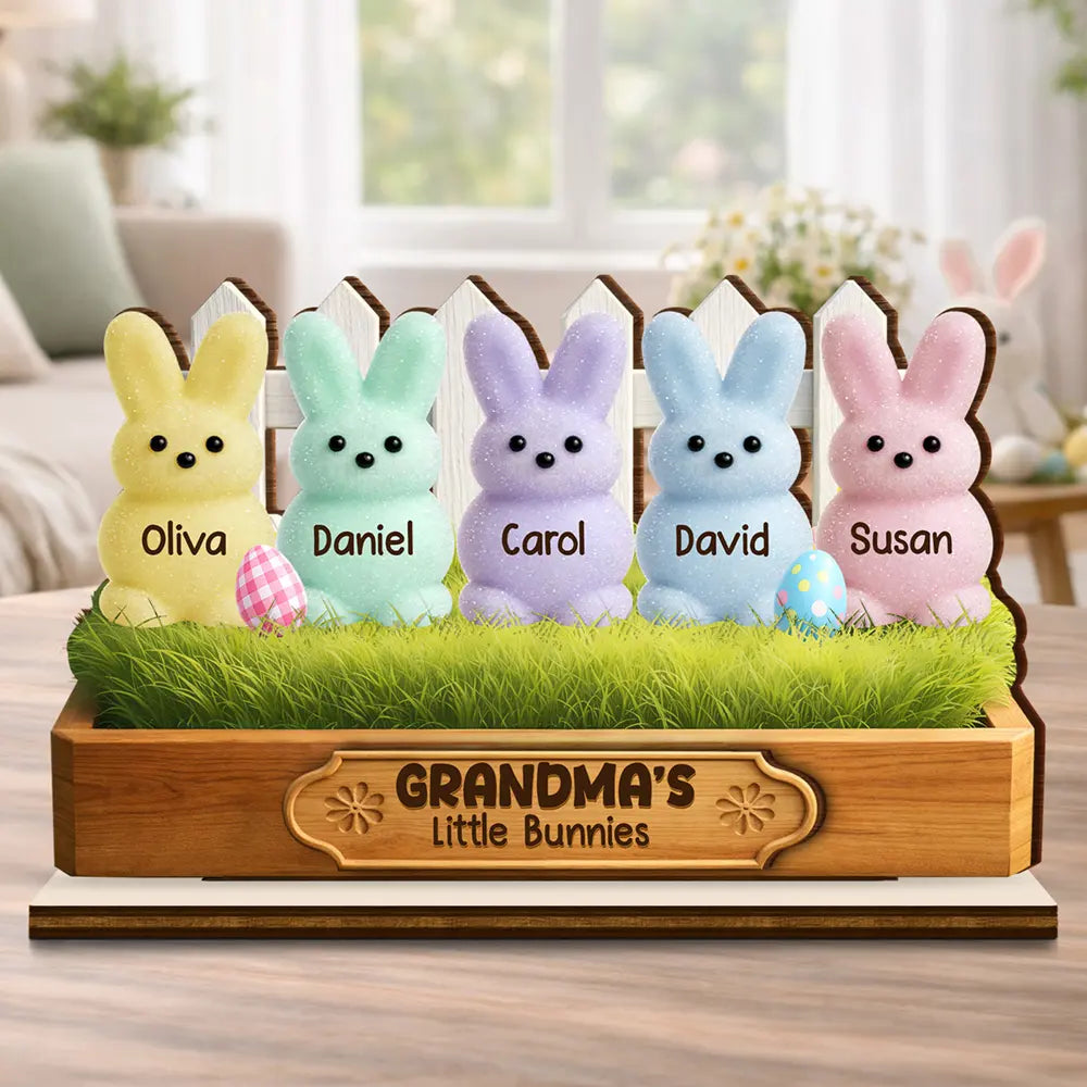Gift For Grandma,Grandma - Grandkids,Gift For Mother,Easter,Happy - Grandma's Little Bunnies 3D Inflated Effect Printed - Personalized Custom Shaped Wooden Plaque