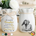Gift For Daughter,Mom - Daughters (Adult),Grandma - Grandkids,Love - Custom Photo Pencil Sketch Watching You Be A Mom - Personalized Ribbon Tie Flower Vase
