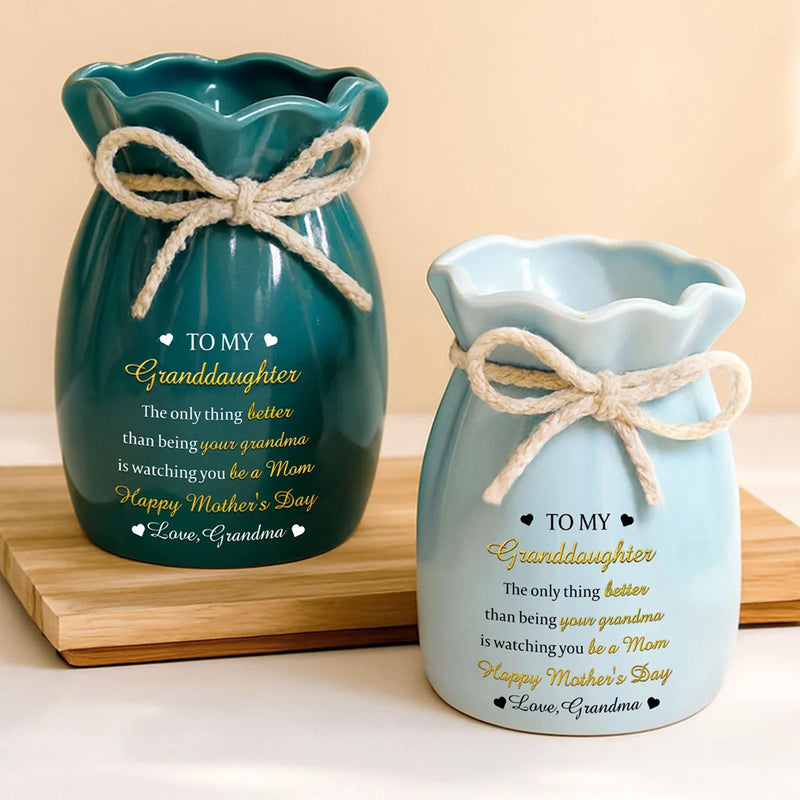Gift For Daughter,Mom - Daughters (Adult),Grandma - Grandkids,Love - Custom Photo Pencil Sketch Watching You Be A Mom - Personalized Ribbon Tie Flower Vase