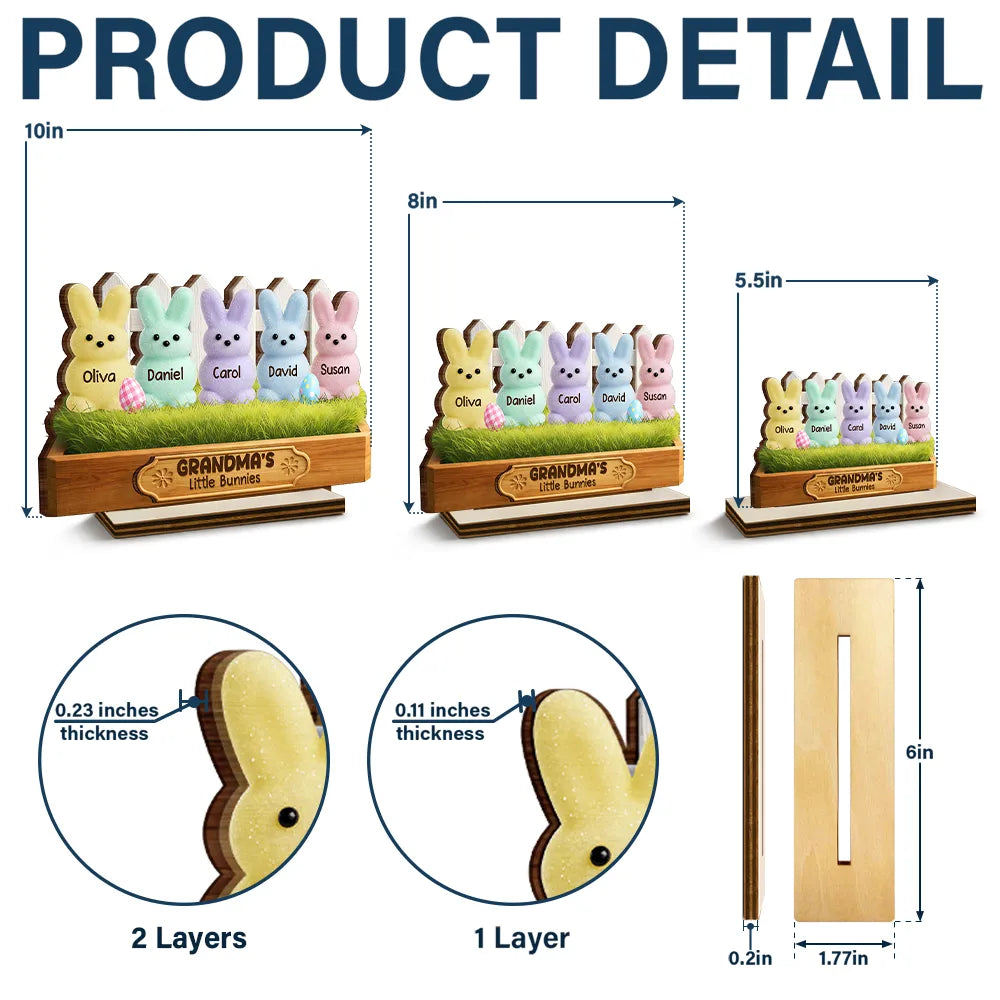 Gift For Grandma,Grandma - Grandkids,Gift For Mother,Easter,Happy - Grandma's Little Bunnies 3D Inflated Effect Printed - Personalized Custom Shaped Wooden Plaque