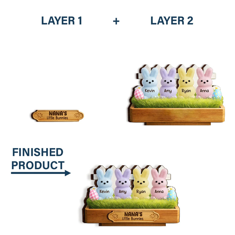 Gift For Grandma,Grandma - Grandkids,Gift For Mother,Easter,Happy - Grandma's Little Bunnies 3D Inflated Effect Printed - Personalized Custom Shaped Wooden Plaque