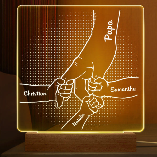 Hand In Hand, I Will Always Protect You - Birthday, Loving Gift For Mom, Dad, Papa, Nana, Grandma, Grandpa - Personalized Custom 3D Led Light Wooden Base