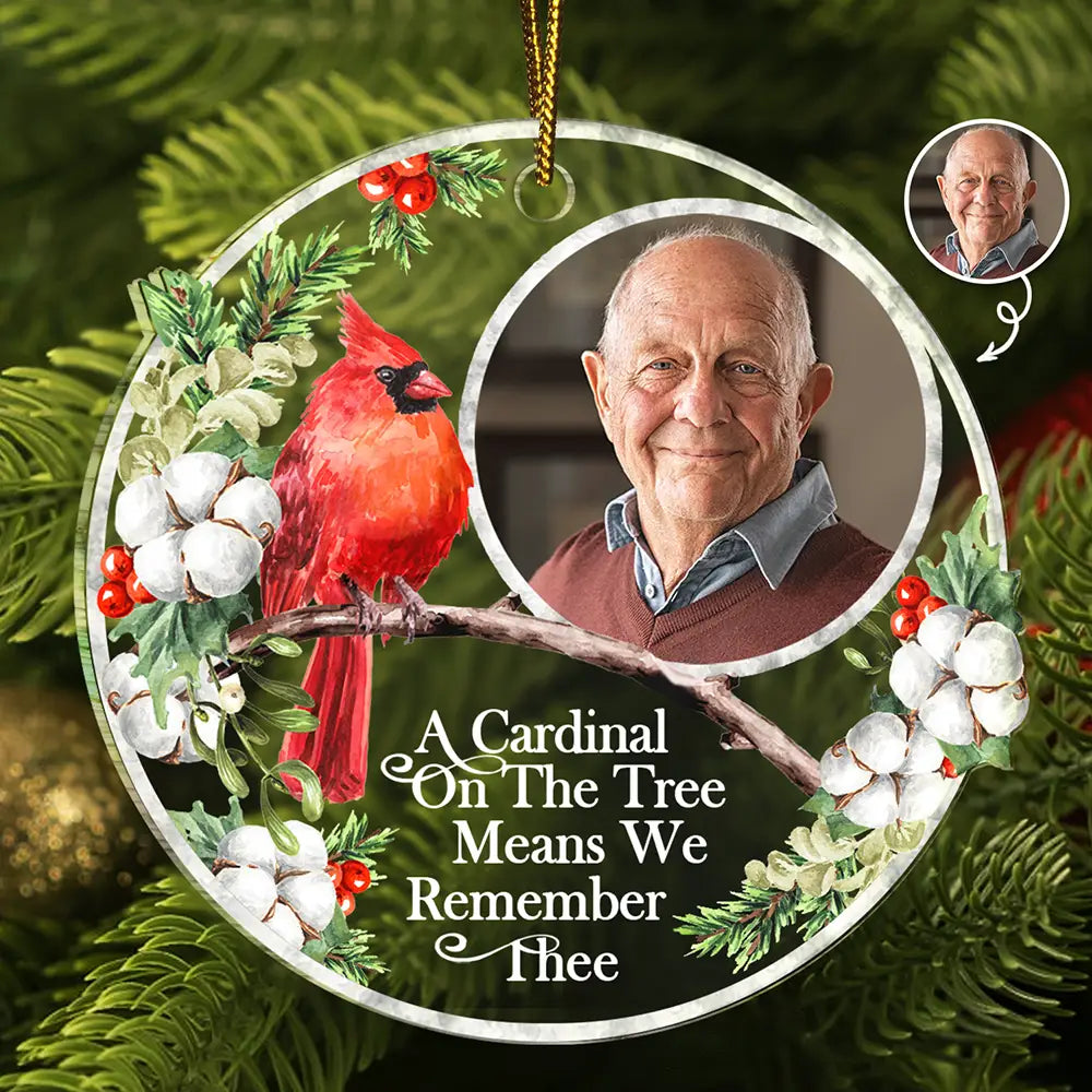 Custom Photo Memorial A Cardinal On The Tree - Personalized Custom Shaped Acrylic Ornament