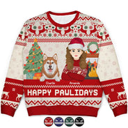Pet Lovers, Cat Lovers, Dog Lovers - Happy Pawlidays Dog And Cat Lover Flat Art - Personalized Unisex Ugly Sweater