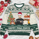 Pet Lovers, Cat Lovers, Dog Lovers - Happy Pawlidays Dog And Cat Lover Flat Art - Personalized Unisex Ugly Sweater