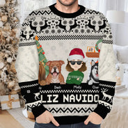 Pet Lovers, Cat Lovers, Dog Lovers - Happy Pawlidays Dog And Cat Lover Flat Art - Personalized Unisex Ugly Sweater