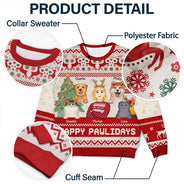 Pet Lovers, Cat Lovers, Dog Lovers - Happy Pawlidays Dog And Cat Lover Flat Art - Personalized Unisex Ugly Sweater
