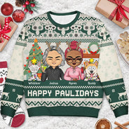 Couple, Pet Lovers - Happy Pawlidays Dog And Cat Couple Chibi - Personalized Unisex Ugly Sweater