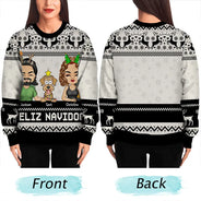 Couple, Pet Lovers - Happy Pawlidays Dog And Cat Couple Chibi - Personalized Unisex Ugly Sweater