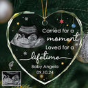 Family, Parents, Memorial, New baby - Custom Photo Carried For A Moment Infant Loss Baby Memorial - Personalized Heart Shaped Glass Ornament