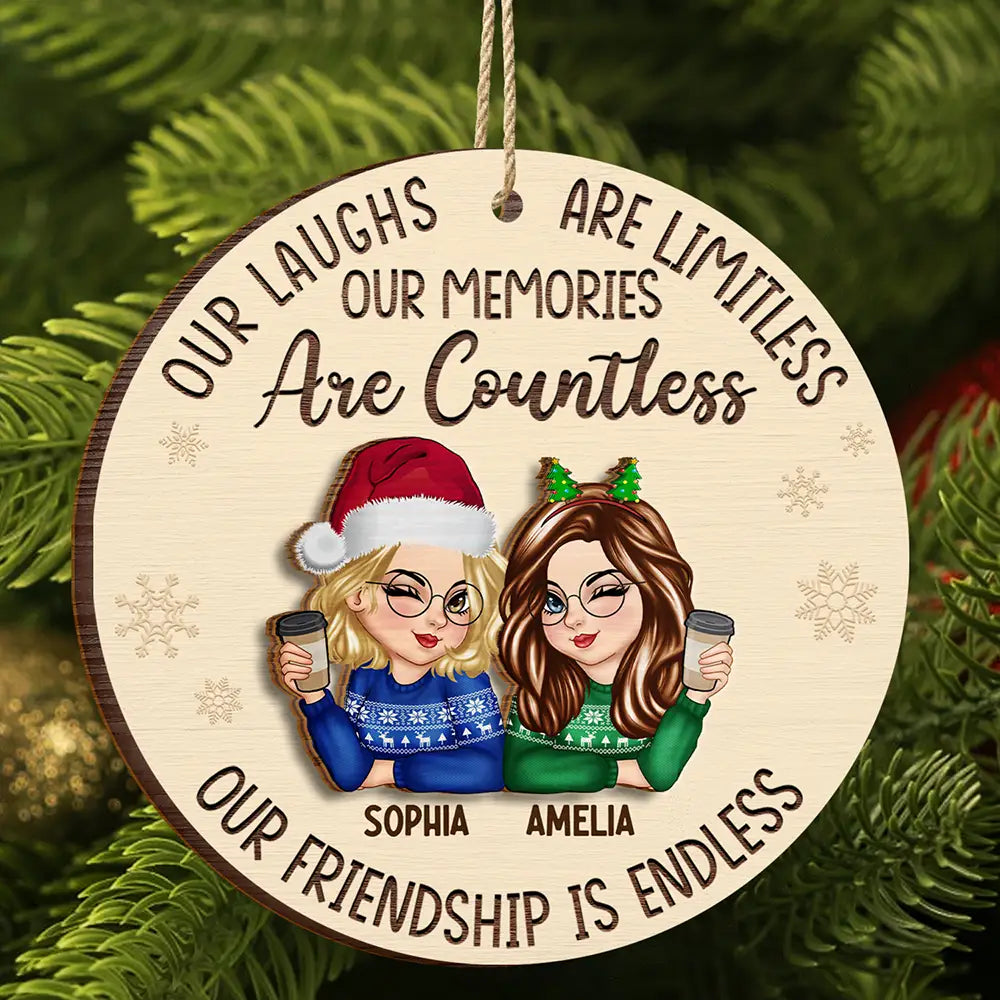 Besties Our Laughs Are Limitless Christmas - Personalized 2-Layered Wooden Ornament