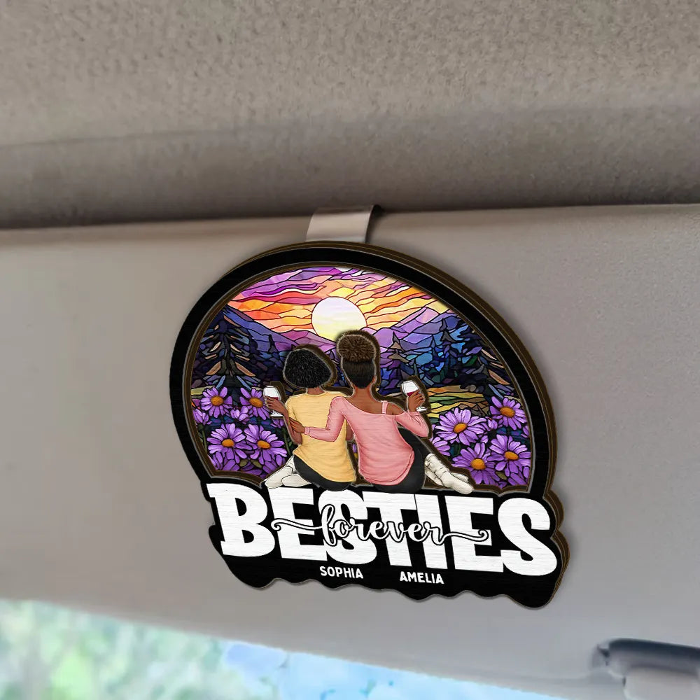 Gift For Bestie, Gift For Sisters - Bestie Sisters Forever - Personalized Custom Shaped Car Visor Clip
