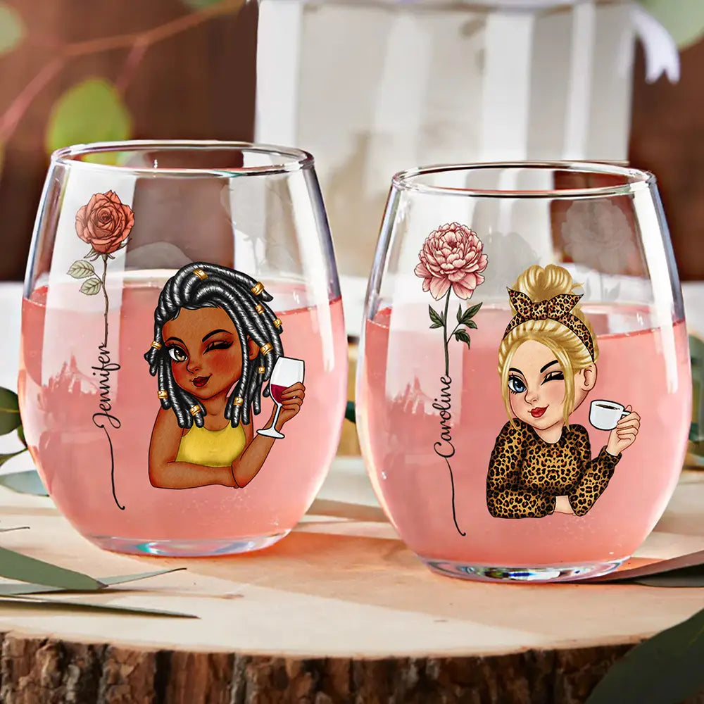 Birth Flowers Woman Bloom Where You're Planted - Personalized Stemless Wine Glass