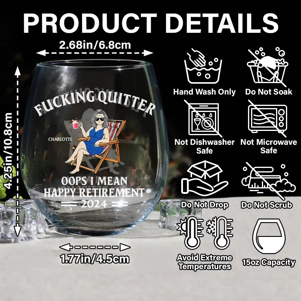 Oops I Mean Happy Retirement - Personalized Stemless Wine Glass
