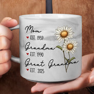 Gift For Grandma, Love, Gift For Mother, Gift For Wife - Mom Grandma Great Grandma Birth Flower - Personalized Marble Mug