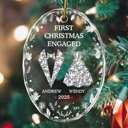 Love, Christmas, Gift For Wife, Gift For Husband, Gift For Couples, Married, Engaged, Wedding - First Christmas As Mr & Mrs - Personalized Oval Glass Ornament