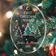 Love,Christmas,Gift For Wife,Gift For Husband,Gift For Couples,Married ,Engaged,Wedding - First Christmas As Mr & Mrs Pine Tree - Personalized Oval Glass Ornament