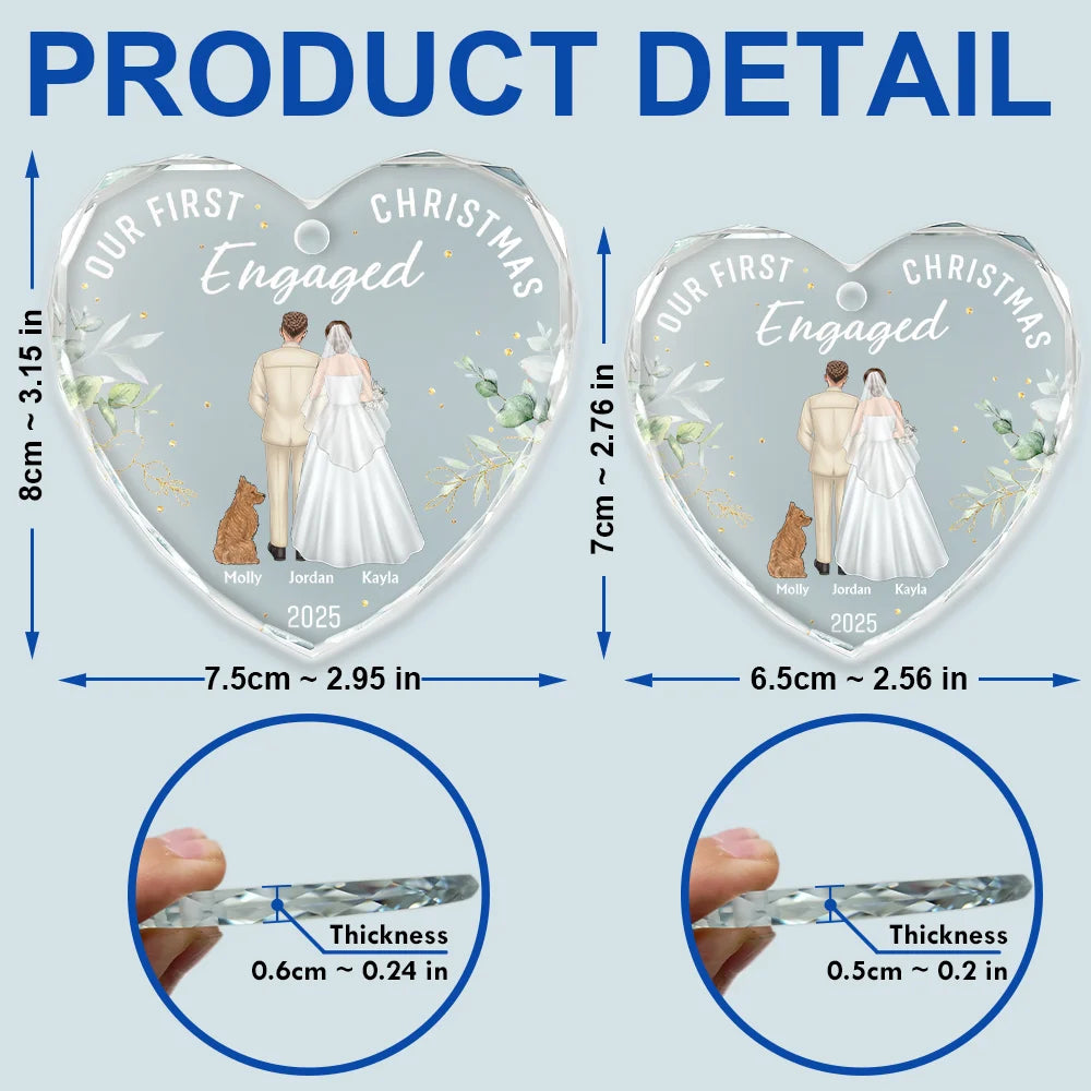 Love,Christmas,Gift For Wife,Gift For Husband,Gift For Couples,Wedding,Wedding Anniversary,Married ,Pet Couple - Our First Christmas As Mr & Mrs Wedding Couple Pet - Personalized Heart Shaped Glass Ornament