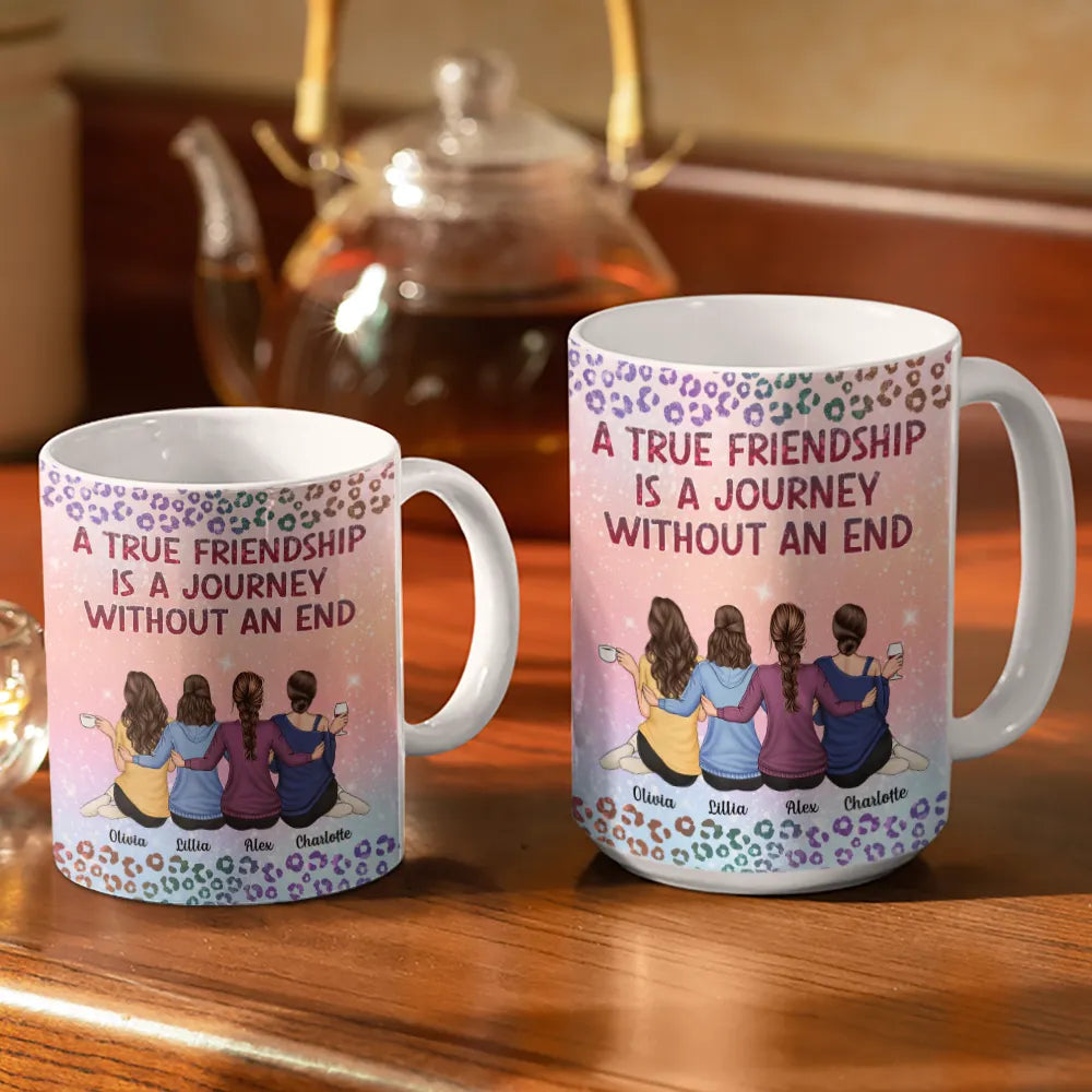 Gift For Bestie,Gift For Sisters,Gift For Women,Gifts For Colleagues,Happy - A True Friendship Is A Journey Without An End Twinkle Leopard - Personalized White Edge-to-Edge Mug