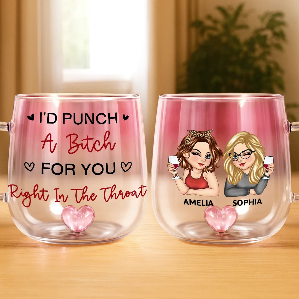 Right In The Throat Besties Sisters - Personalized Gradient Glass Mug