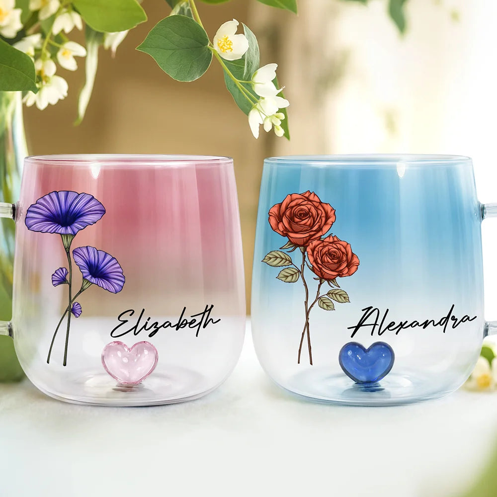 Happy,Gift For Yourself,Gift For Wife,Gift For Women,Gift For Bestie - Birth Month Flowers Bloom Where You're Planted - Personalized Gradient Glass Mug
