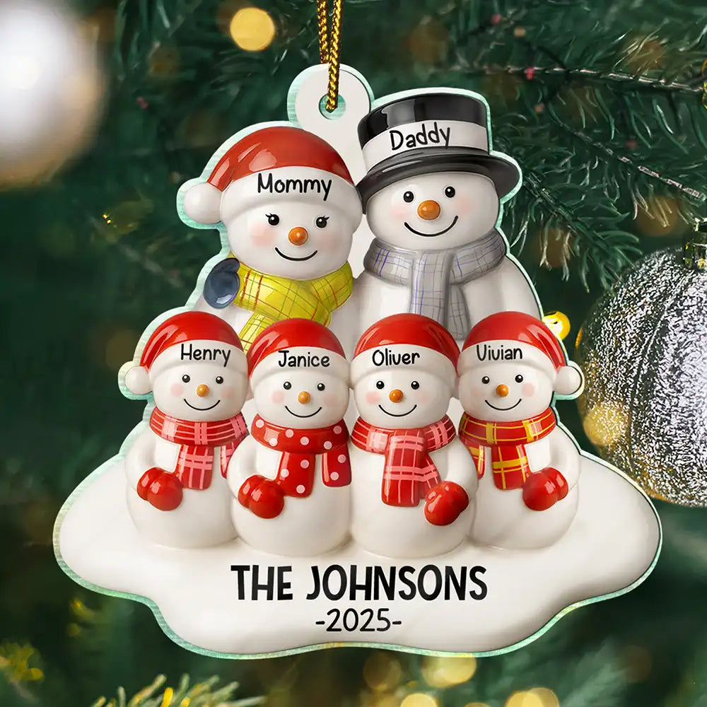 Christmas,Family,Parents,Gift For Grandparents,Married ,Gift For Couples,Happy - Snowman Family Ceramic Effect - Personalized Custom Shaped Acrylic Ornament