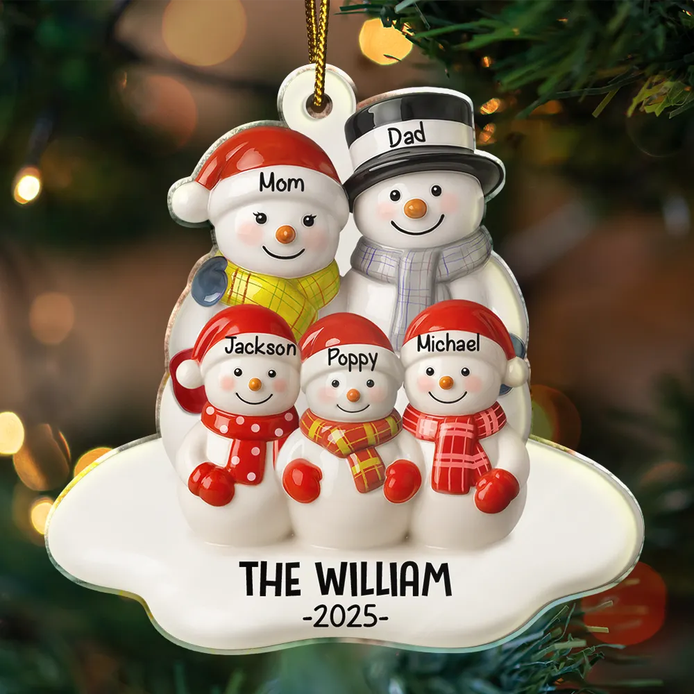 Christmas,Family,Parents,Gift For Grandparents,Married ,Gift For Couples,Happy - Snowman Family Ceramic Effect - Personalized Custom Shaped Acrylic Ornament