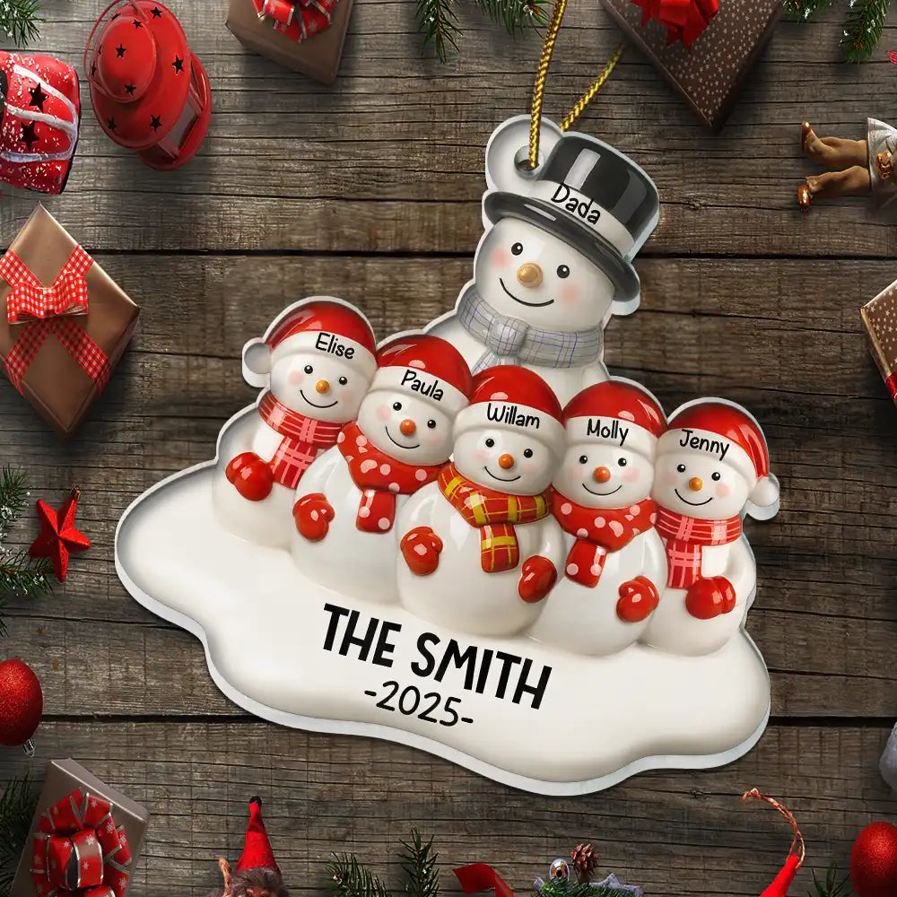 Christmas,Family,Parents,Gift For Grandparents,Married ,Gift For Couples,Happy - Snowman Family Ceramic Effect - Personalized Custom Shaped Acrylic Ornament
