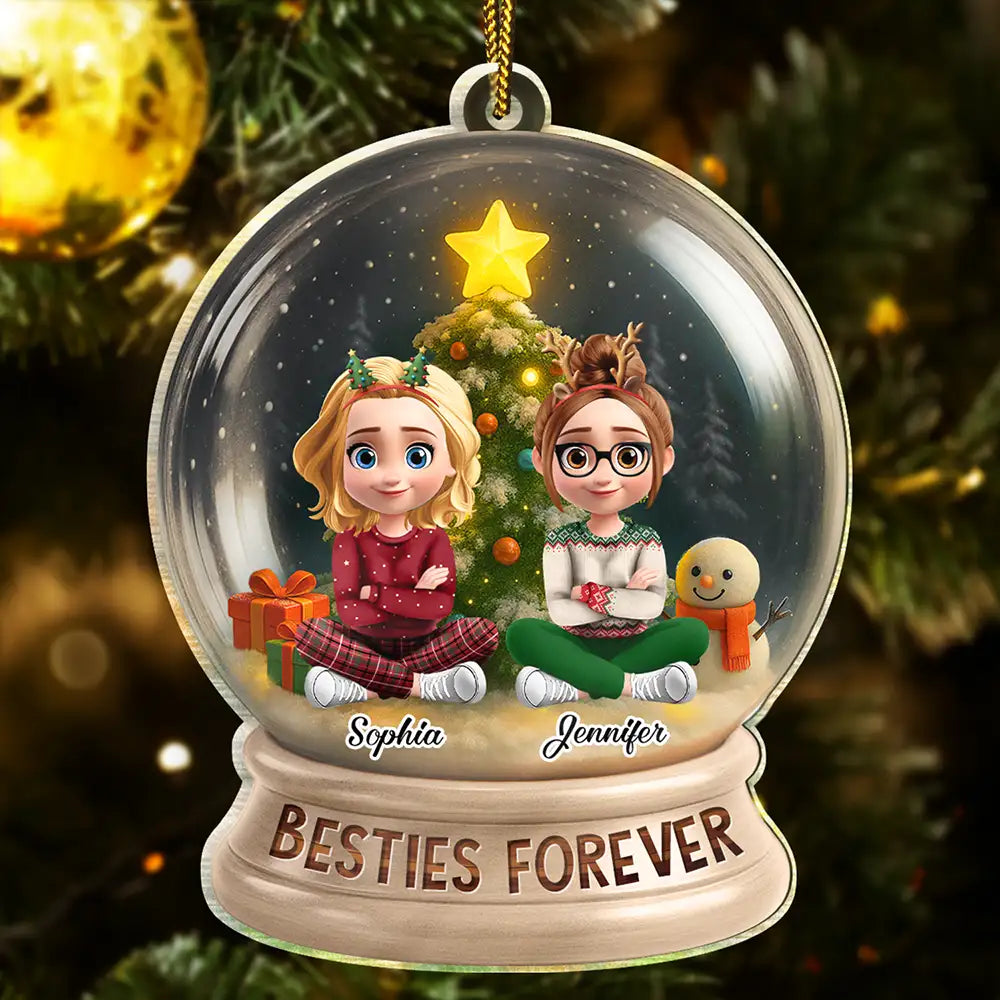 Besties Forever Funny 3D Cartoon Christmas - Personalized Custom Shaped Acrylic Ornament